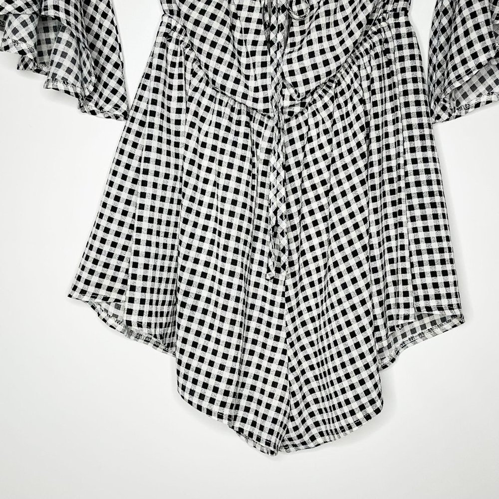 Raised By Wild Off Shoulder Gingham Romper - Picture 4 of 5
